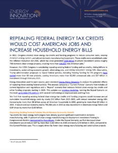 Repealing Federal Energy Tax Credits Would Cost American Jobs and Increase Household Energy Bills